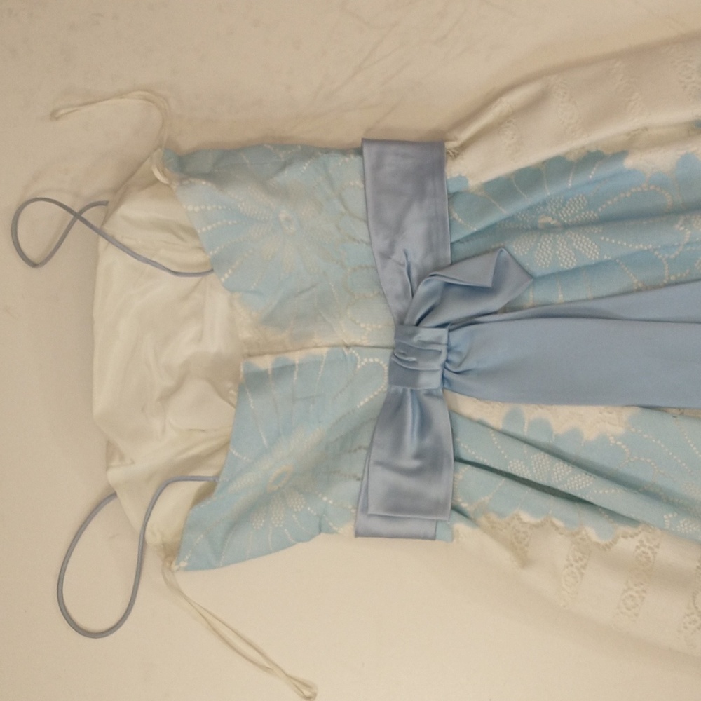 60s Vintage Pastel Blue & White Gown Maxi Dress Party Prom Feminine w Flower - Picture 13 of 13